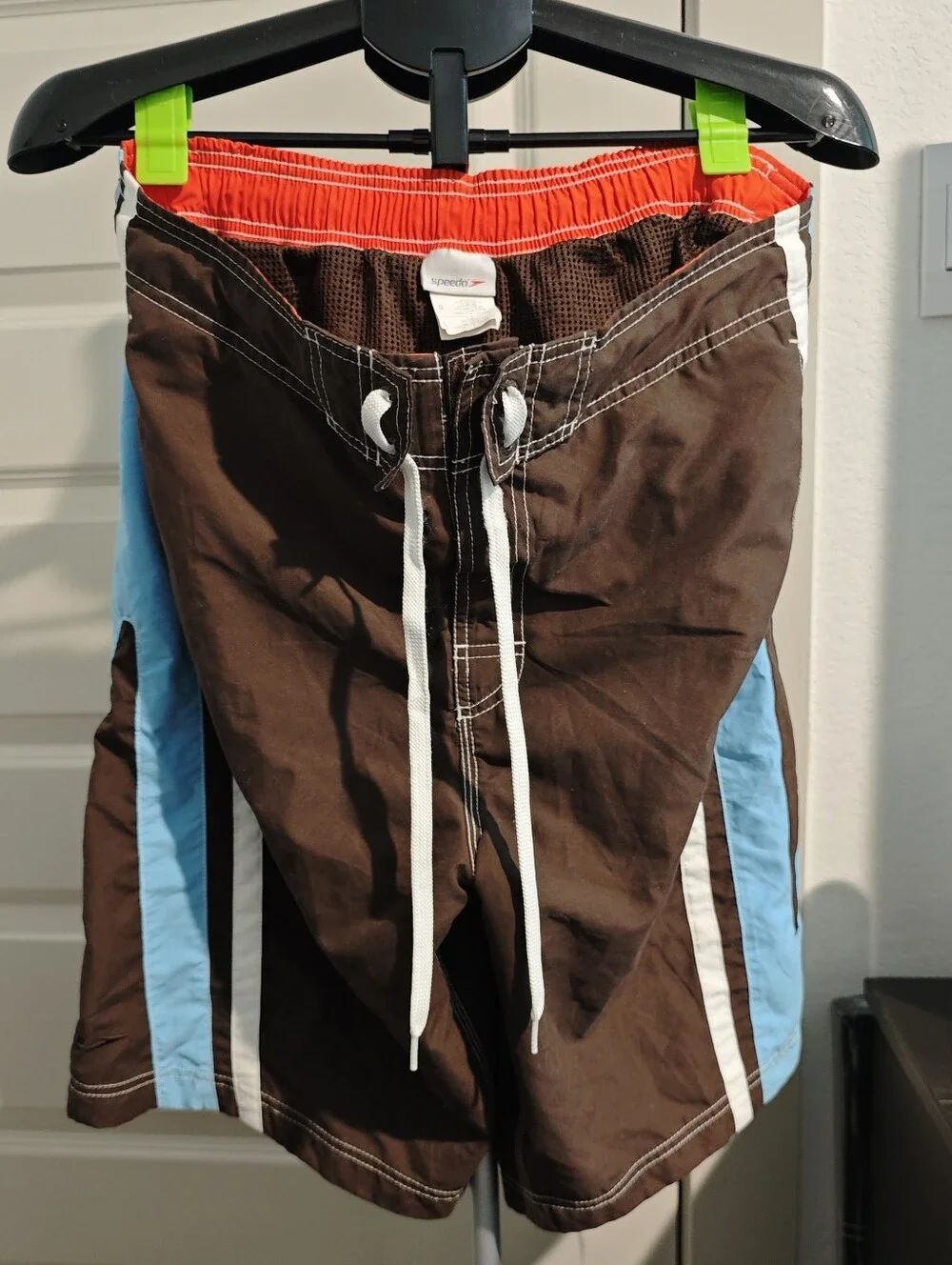 Speedo Men's Brown Swim Shorts with Light Blue Side Panels Drawstring Size L